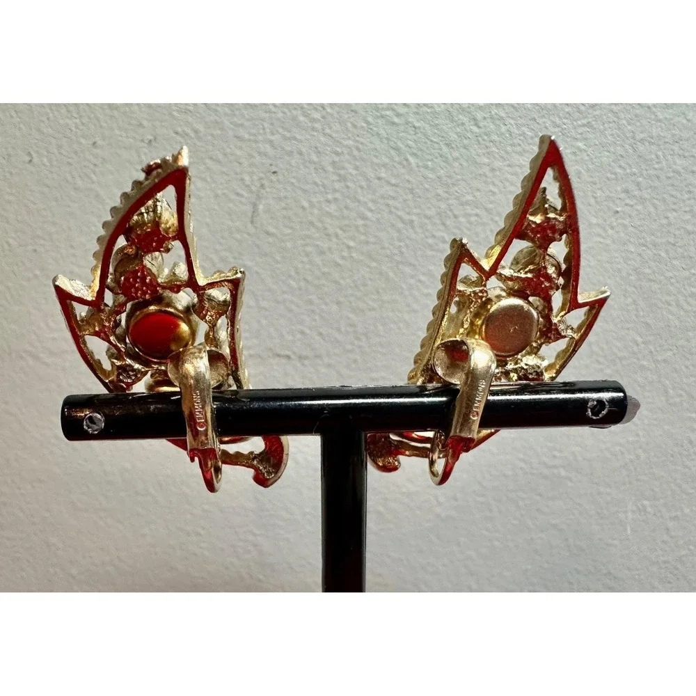 Emmons Vintage Amber Glow Rhinestone Brooch Earrings AB Set 1961